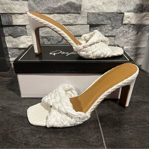 New in Box Qupid White Braided Heeled Sandals
